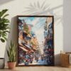 04 - Hanoi Old Quarter Watercolor Canvas Print with Brown Floater Frame - Standing on Floor - Vertical.jpg