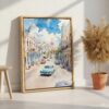04 - Havana Cuba Watercolor Canvas Print with Natural Floater Frame - Standing on Floor - Vertical.jpg