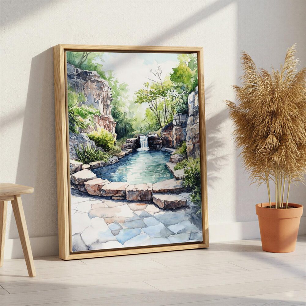 04 - Hot Springs National Park watercolor Canvas Print with Natural Floater Frame - Standing on Floor - Vertical.jpg 04 - Hot Springs National Park watercolor Canvas Print with Natural Floater Frame - Standing on Floor - Vertical.jpg