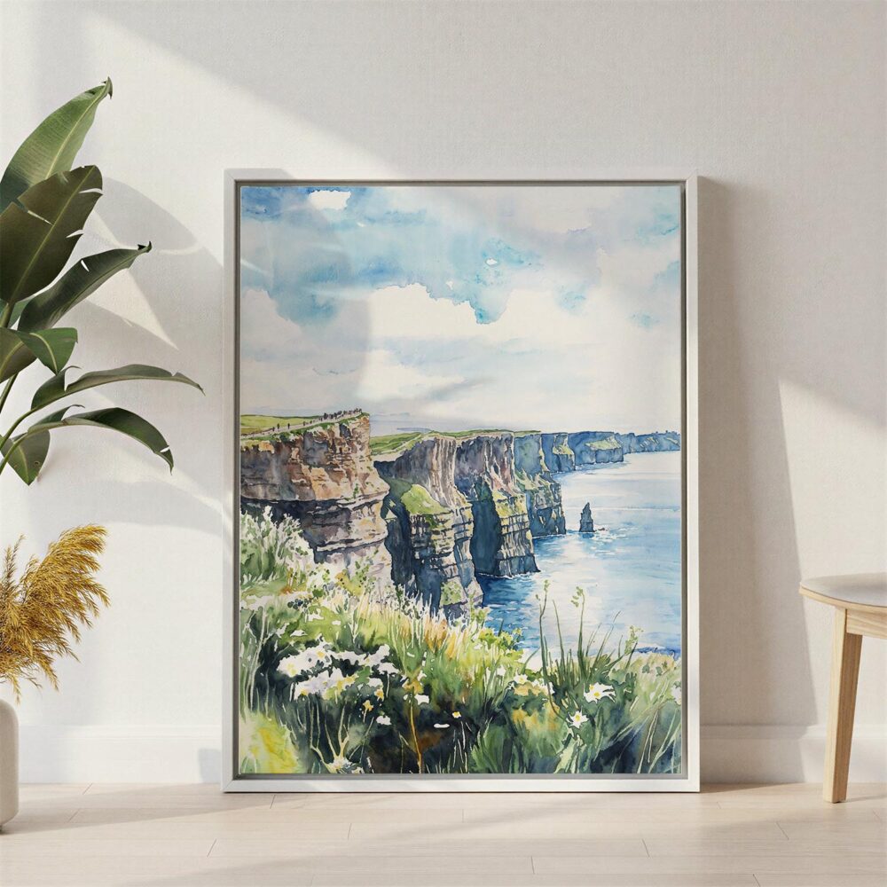 04 - Ireland - Cliffs of Moher - Watercolor Canvas Print with White Floater Frame - Standing on Floor - Vertical.jpg 04 - Ireland - Cliffs of Moher - Watercolor Canvas Print with White Floater Frame - Standing on Floor - Vertical.jpg