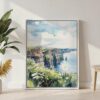 04 - Ireland - Cliffs of Moher - Watercolor Canvas Print with White Floater Frame - Standing on Floor - Vertical.jpg