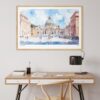 04 - Italy Vatican Watercolor - Horizontal Art Print in Natural Wood Frame above work desk.jpg
