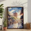 04 - Kyoto Pagoda - Watercolor 1 Canvas Print with Brown Floater Frame - Standing on Floor - Vertical.jpg
