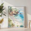 04 - La Jolla Cove Watercolor Canvas Print with White Floater Frame - Standing on Floor - Vertical.jpg