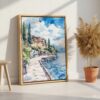 04 - Lake Garda Watercolor Canvas Print with Natural Floater Frame - Standing on Floor - Vertical.jpg