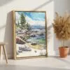 04 - Lake Tahoe watercolor Canvas Print with Natural Floater Frame - Standing on Floor - Vertical.jpg