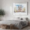 04 - Large Notre Dame Watercolor - Horizontal Art Print in Bedroom with Silver Metal Frame.jpg