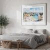 04 - Large Portugal Algarve Watercolor - Horizontal Art Print in Bedroom with Silver Metal Frame.jpg