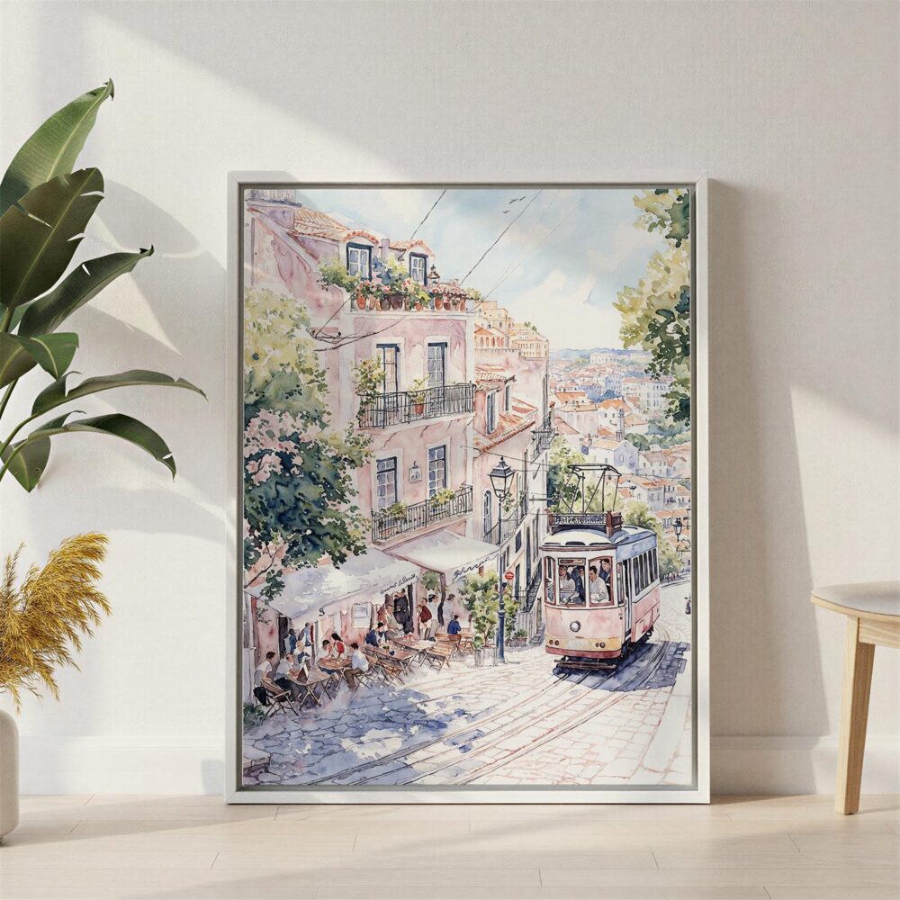 04 - Lisbon 1 - Watercolor Canvas Print with White Floater Frame - Standing on Floor - Vertical.jpg 04 - Lisbon 1 - Watercolor Canvas Print with White Floater Frame - Standing on Floor - Vertical.jpg