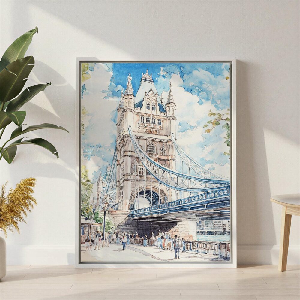 04 - London Tower Bridge - Watercolor Canvas Print with White Floater Frame - Standing on Floor - Vertical.jpg 04 - London Tower Bridge - Watercolor Canvas Print with White Floater Frame - Standing on Floor - Vertical.jpg