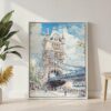 04 - London Tower Bridge - Watercolor Canvas Print with White Floater Frame - Standing on Floor - Vertical.jpg