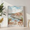 04 - Morning Coffee in Porto Watercolor Canvas Print with White Floater Frame - Standing on Floor - Vertical.jpg