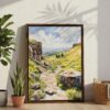 04 - Peak District Watercolor Canvas Print with Brown Floater Frame - Standing on Floor - Vertical.jpg