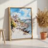 04 - Porto Ribeira Watercolor Canvas Print with Natural Floater Frame - Standing on Floor - Vertical.jpg