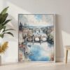 04 - Prague Skyline - Watercolor Canvas Print with White Floater Frame - Standing on Floor - Vertical.jpg