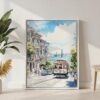 04 - San Francisco Tram - Watercolor Canvas Print with White Floater Frame - Standing on Floor - Vertical.jpg