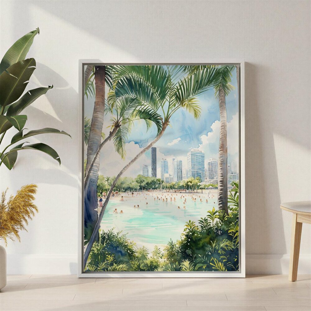04 - Streets Beach Watercolor Canvas Print with White Floater Frame - Standing on Floor - Vertical.jpg 04 - Streets Beach Watercolor Canvas Print with White Floater Frame - Standing on Floor - Vertical.jpg