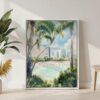 04 - Streets Beach Watercolor Canvas Print with White Floater Frame - Standing on Floor - Vertical.jpg