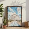 04 - Taj Mahal Vibrant Watercolor Canvas Print with Brown Floater Frame - Standing on Floor - Vertical.jpg