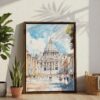 04 - The Vatican Watercolor Canvas Print with Brown Floater Frame - Standing on Floor - Vertical.jpg