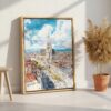04 - Vienna Watercolor Canvas Print with Natural Floater Frame - Standing on Floor - Vertical.jpg