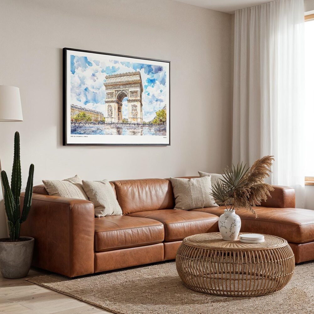 05 - 01 - Framed Arc De Triomphe Watercolor - Horizontal Canvas Print - Boho Living Room.jpg 05 - 01 - Framed Arc De Triomphe Watercolor - Horizontal Canvas Print - Boho Living Room.jpg