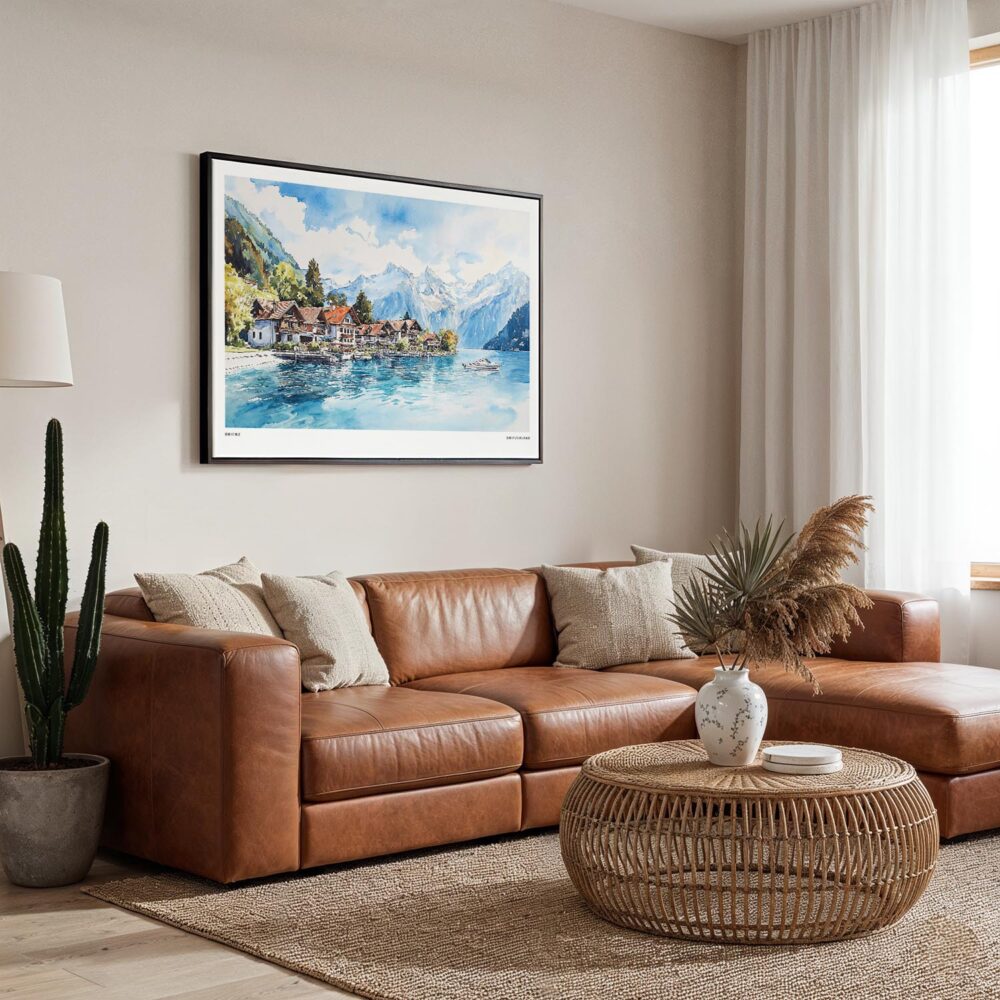 05 - 01 - Framed Brienz Watercolor - Horizontal Canvas Print - Boho Living Room.jpg 05 - 01 - Framed Brienz Watercolor - Horizontal Canvas Print - Boho Living Room.jpg