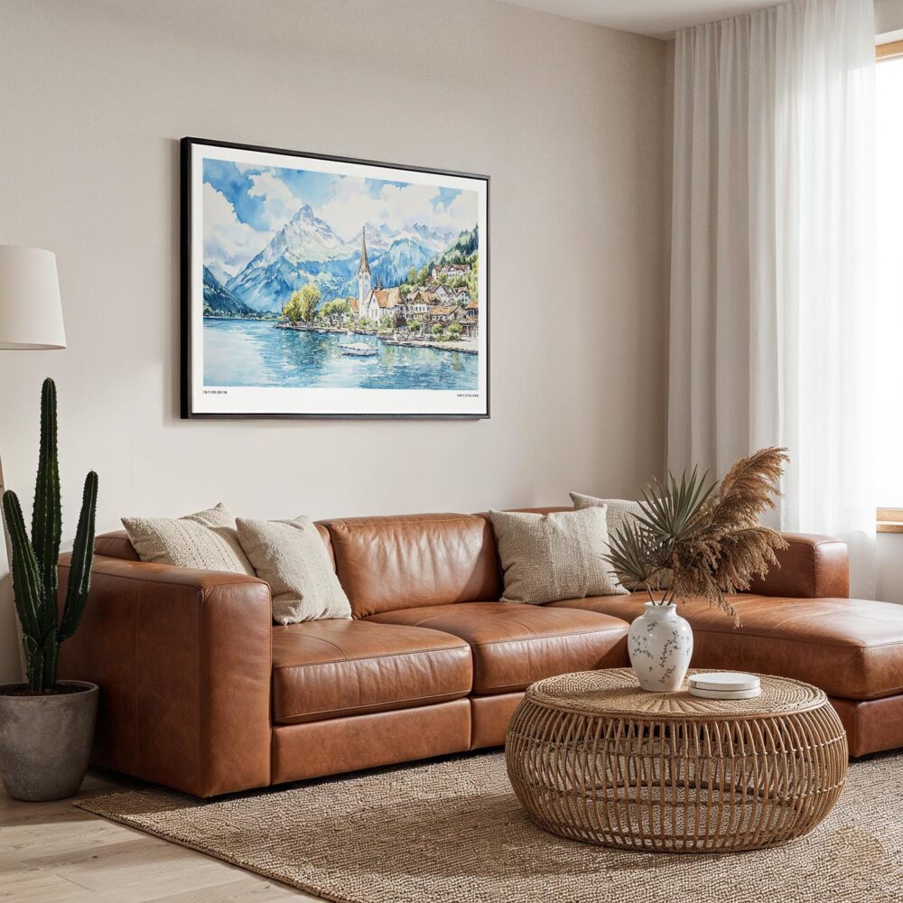 05 - 01 - Framed Interlaken Watercolor - Horizontal Canvas Print - Boho Living Room.jpg 05 - 01 - Framed Interlaken Watercolor - Horizontal Canvas Print - Boho Living Room.jpg