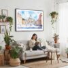 05 - 02 - Framed Italy Vatican Watercolor - Horizontal Canvas Print - Boho Living Room with Woman reading.jpg