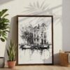 05 - Amsterdam - Pencil Drawing - 3 Canvas Print with Brown Floater Frame - Standing on Floor - Vertical.jpg