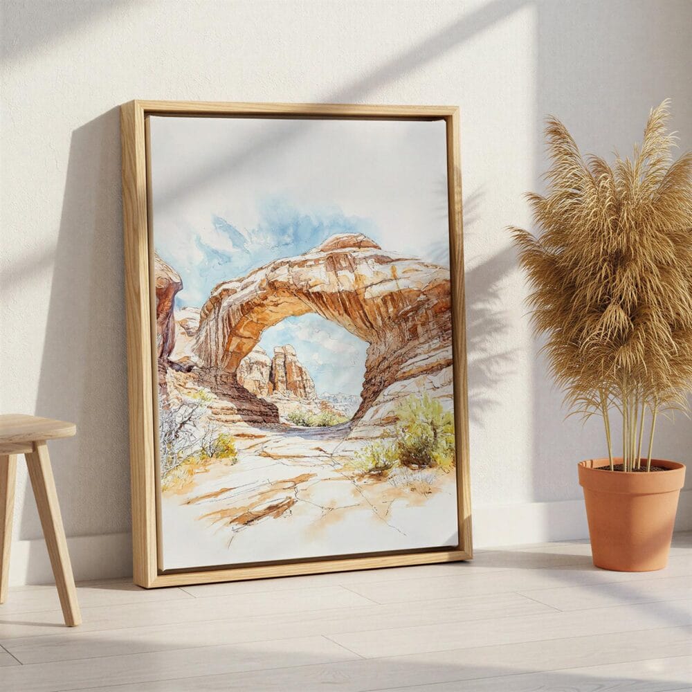 05 - Arches National Park Watercolor Canvas Print with Natural Floater Frame - Standing on Floor - Vertical.jpg 05 - Arches National Park Watercolor Canvas Print with Natural Floater Frame - Standing on Floor - Vertical.jpg