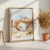 05 - Arches National Park Watercolor Canvas Print with Natural Floater Frame - Standing on Floor - Vertical.jpg