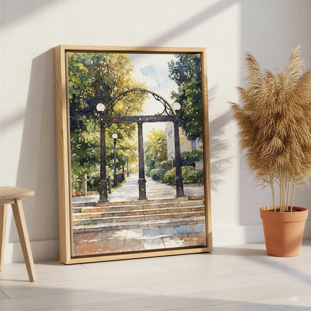 05 - Athes Georgia Arch Watercolor Canvas Print with Natural Floater Frame - Standing on Floor - Vertical.jpg 05 - Athes Georgia Arch Watercolor Canvas Print with Natural Floater Frame - Standing on Floor - Vertical.jpg