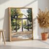 05 - Athes Georgia Arch Watercolor Canvas Print with Natural Floater Frame - Standing on Floor - Vertical.jpg