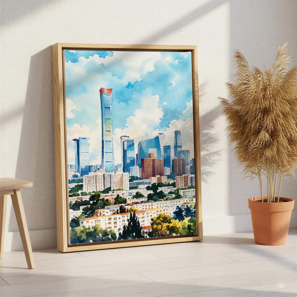 05 - Beijing Skyline Watercolor Canvas Print with Natural Floater Frame - Standing on Floor - Vertical.jpg 05 - Beijing Skyline Watercolor Canvas Print with Natural Floater Frame - Standing on Floor - Vertical.jpg