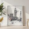 05 - Big Ben - Pencil drawing Canvas Print with White Floater Frame - Standing on Floor - Vertical.jpg