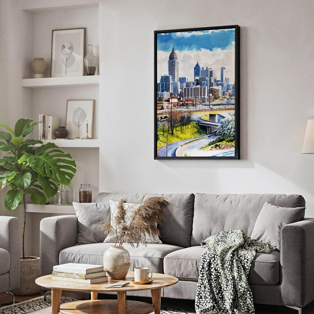 05 - Black Framed Atlanta Skyline Watercolor Canvas Print - Skandinavian Living Room - Vertical.jpg 05 - Black Framed Atlanta Skyline Watercolor Canvas Print - Skandinavian Living Room - Vertical.jpg