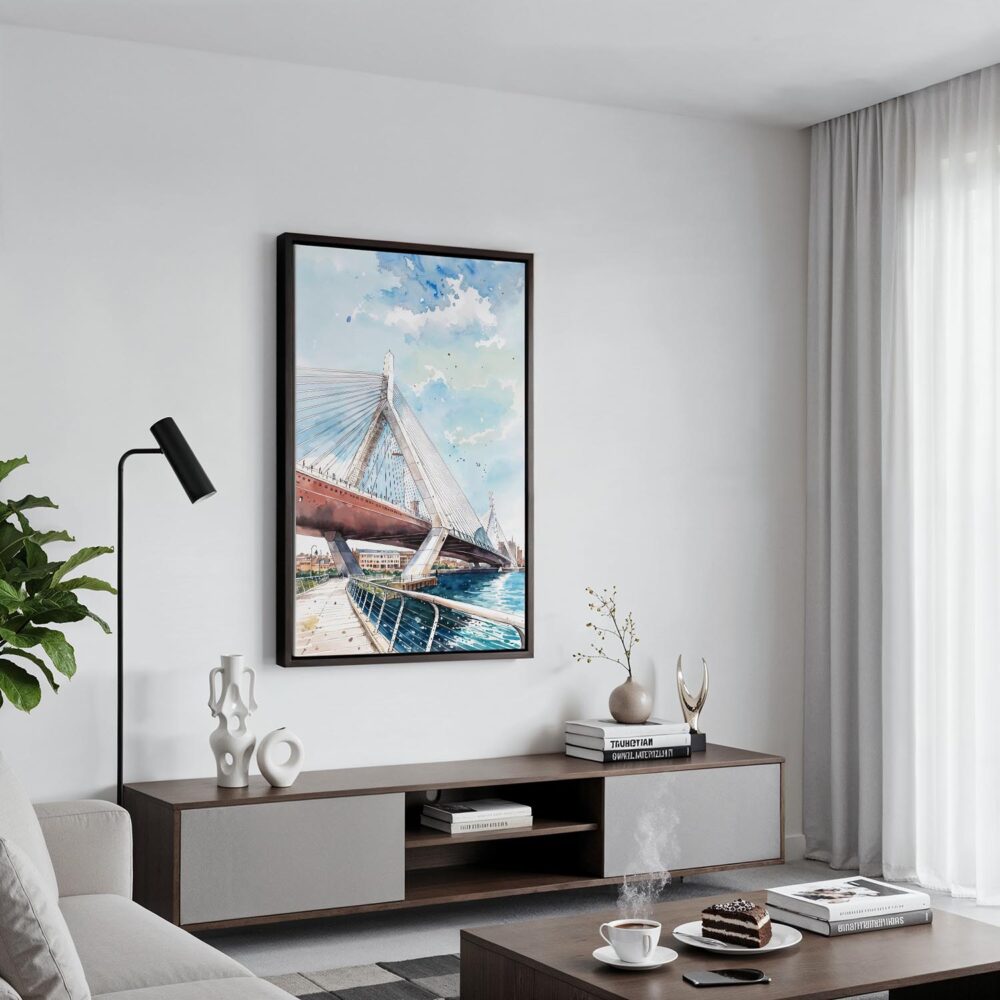 05 - Black Framed Boston Zakim Bridge Watercolor Canvas Print - Contemporary Living Room - Vertical.jpg 05 - Black Framed Boston Zakim Bridge Watercolor Canvas Print - Contemporary Living Room - Vertical.jpg