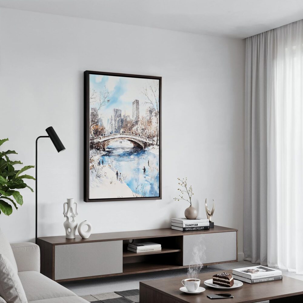 05 - Black Framed Central Park New York City Watercolor Canvas Print - Contemporary Living Room - Vertical.jpg 05 - Black Framed Central Park New York City Watercolor Canvas Print - Contemporary Living Room - Vertical.jpg
