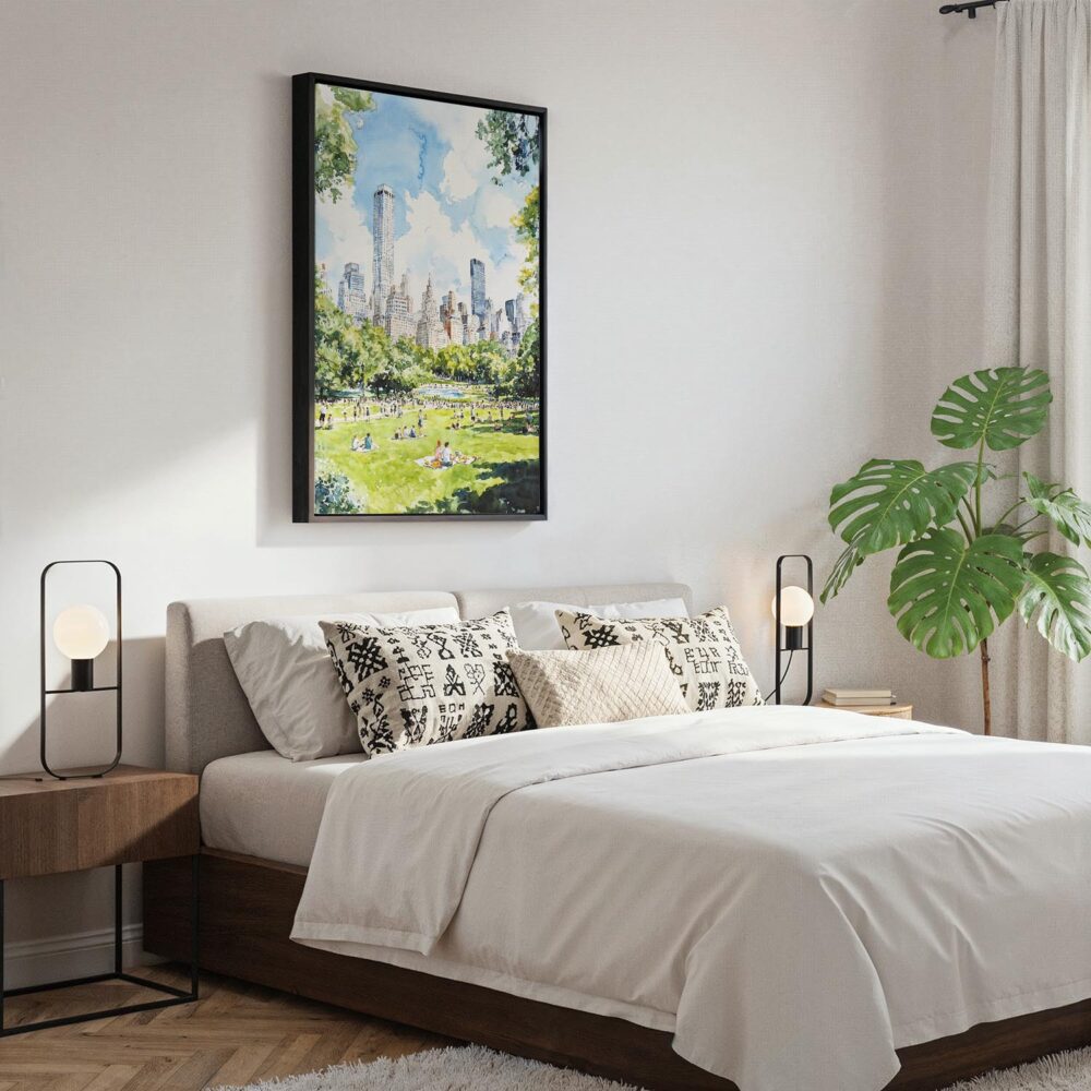 05 - Black Framed Central Park New York Watercolor Canvas Print - Bedroom - Vertical.jpg 05 - Black Framed Central Park New York Watercolor Canvas Print - Bedroom - Vertical.jpg