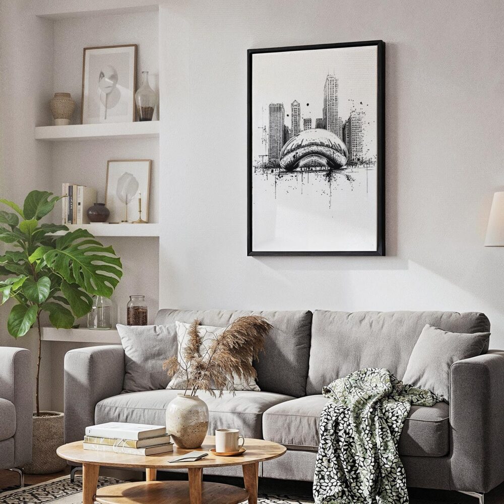 05 - Black Framed Chicago - The Bean - Pencil Drawing Canvas Print - Skandinavian Living Room - Vertical.jpg 05 - Black Framed Chicago - The Bean - Pencil Drawing Canvas Print - Skandinavian Living Room - Vertical.jpg