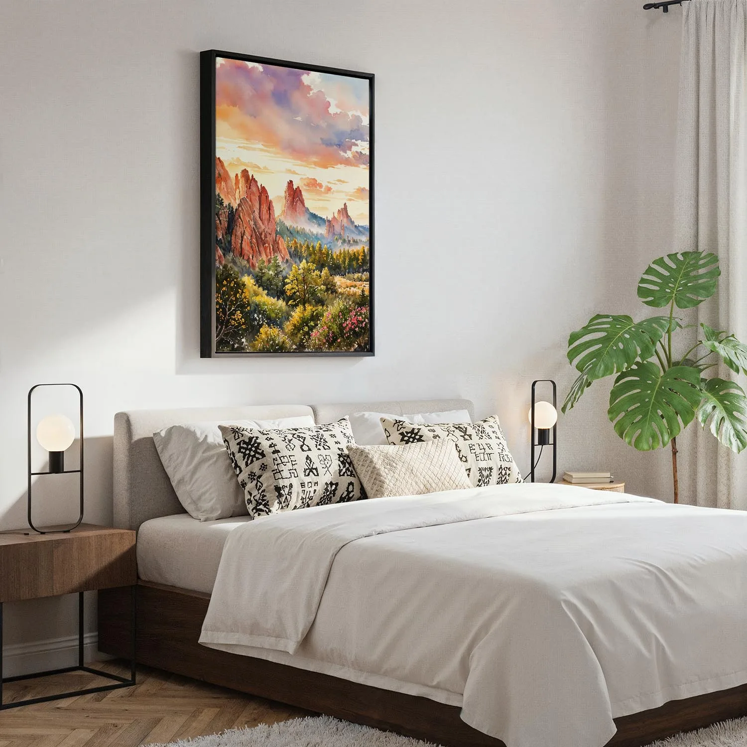 05 - Black Framed Colorado Springs Watercolor Canvas Print - Bedroom - Vertical.jpg