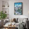 05 - Black Framed Dallas Texas Skyline Watercolor Canvas Print - Skandinavian Living Room - Vertical.jpg