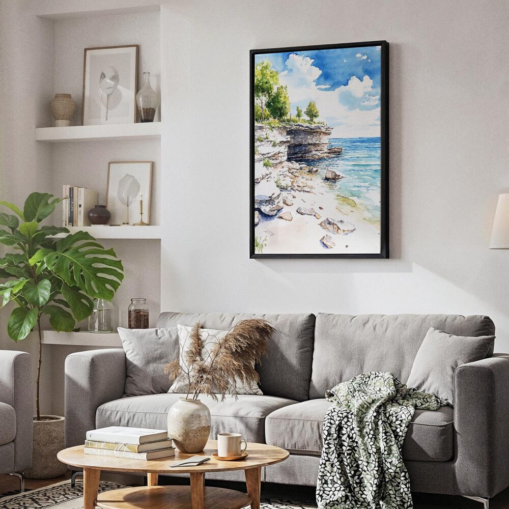 05 - Black Framed Door County Watercolor Canvas Print - Skandinavian Living Room - Vertical.jpg 05 - Black Framed Door County Watercolor Canvas Print - Skandinavian Living Room - Vertical.jpg