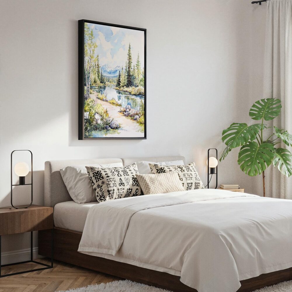 05 - Black Framed Fairbanks Alaska Watercolor Canvas Print - Bedroom - Vertical.jpg 05 - Black Framed Fairbanks Alaska Watercolor Canvas Print - Bedroom - Vertical.jpg