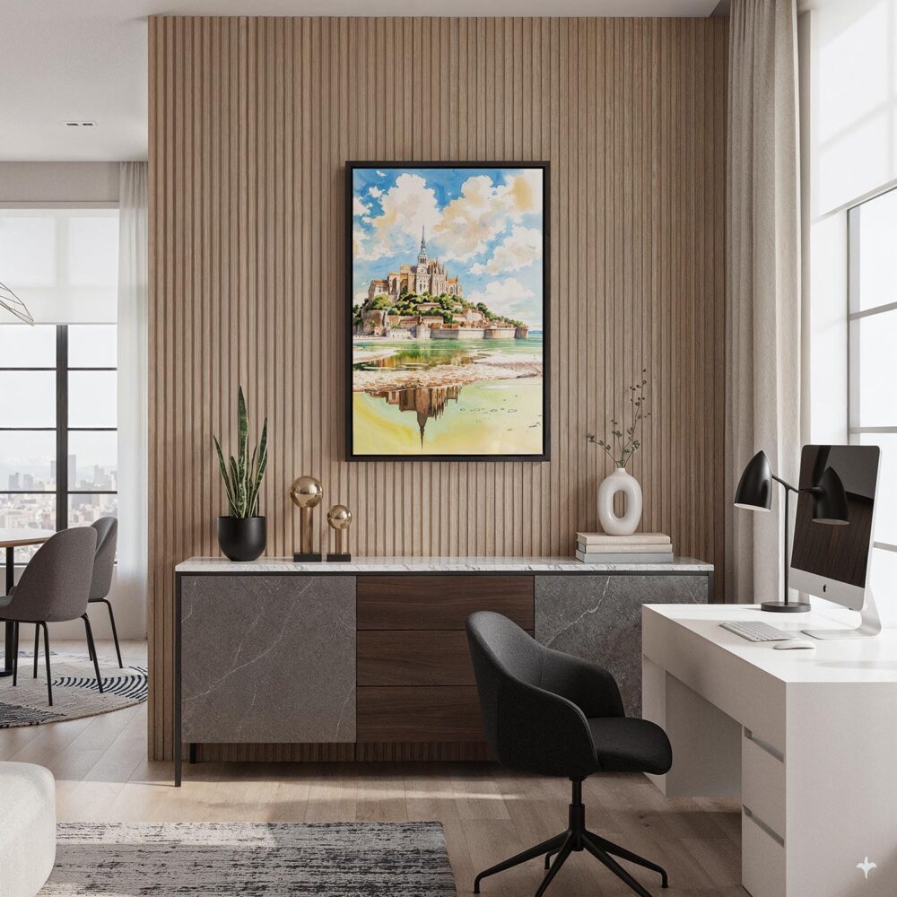 05 - Black Framed France Mont Saint Michel Watercolor Canvas Print - Home Office - Vertical.jpg 05 - Black Framed France Mont Saint Michel Watercolor Canvas Print - Home Office - Vertical.jpg