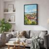 05 - Black Framed Geneva Switzerland Watercolor Canvas Print - Skandinavian Living Room - Vertical.jpg
