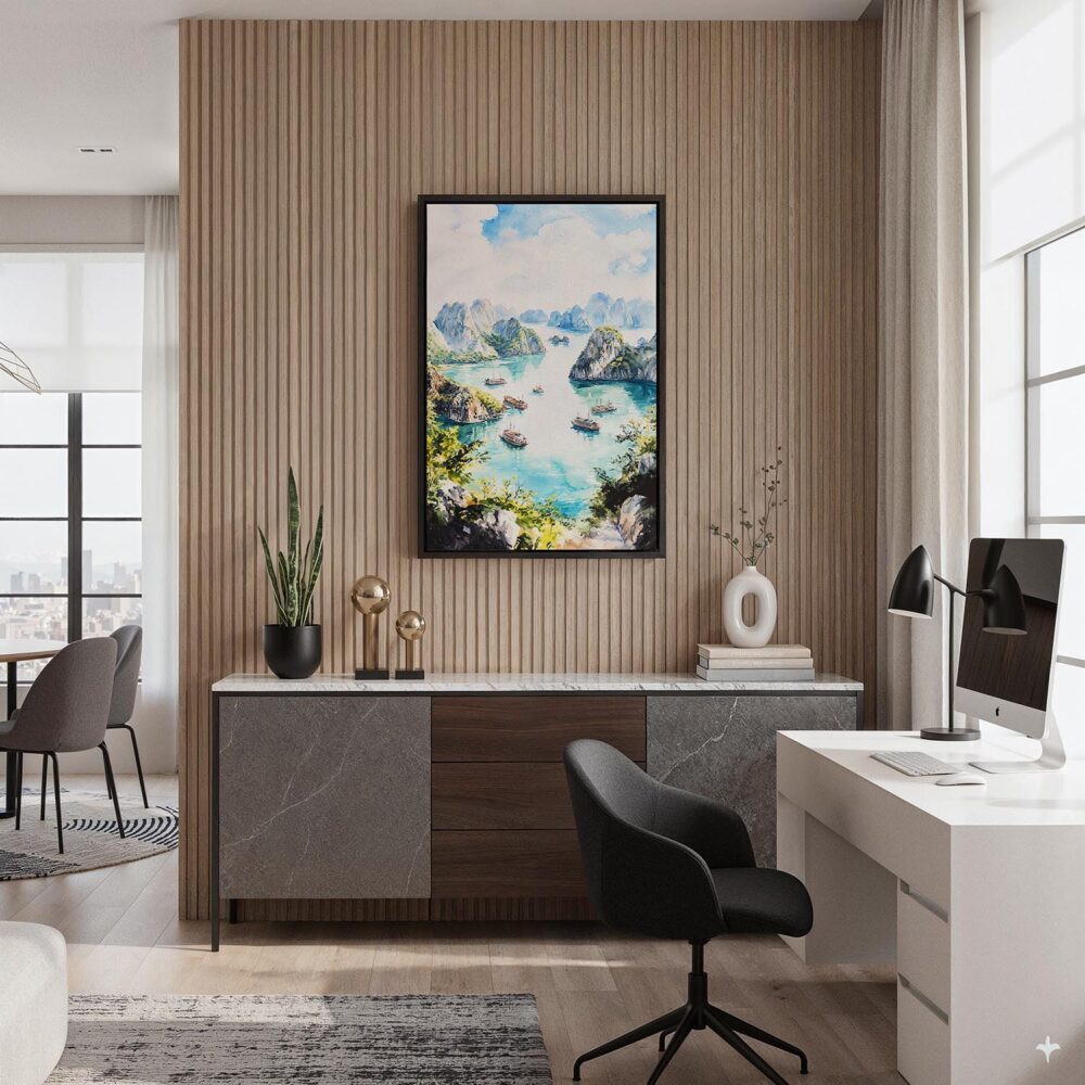 05 - Black Framed Ha Long Bay Vietnam Watercolor Canvas Print - Home Office - Vertical.jpg 05 - Black Framed Ha Long Bay Vietnam Watercolor Canvas Print - Home Office - Vertical.jpg