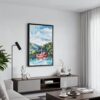 05 - Black Framed Hakone with Mount Fuji Watercolor Canvas Print - Contemporary Living Room - Vertical.jpg