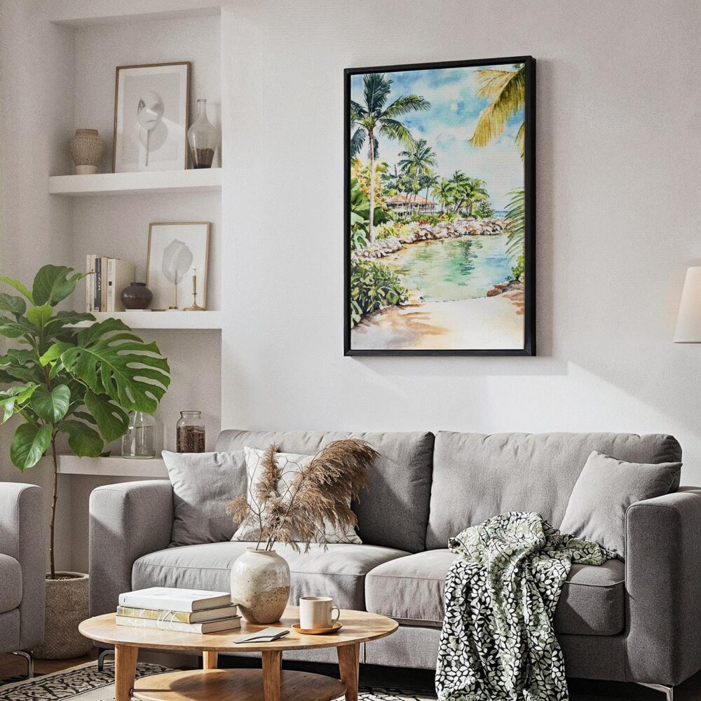 05 - Black Framed Jamaica Caribbean Island Watercolor Canvas Print - Skandinavian Living Room - Vertical.jpg 05 - Black Framed Jamaica Caribbean Island Watercolor Canvas Print - Skandinavian Living Room - Vertical.jpg